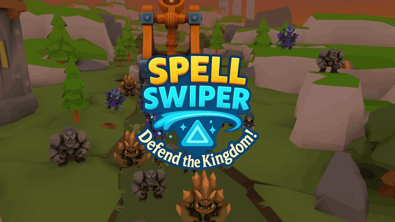 Spell Swiper: Defend the Kingdom! logo over the castle world